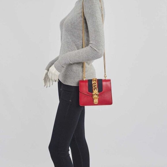 Gucci Red Leather Mini Sylvie Shoulder Bag - Picture 2 of 11